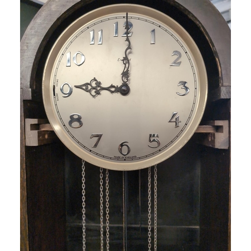 38 - Art deco style long cased clock 49cm by 29cm by 192cm approx. Sold in working order.