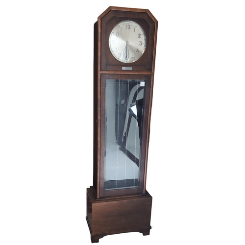 40 - Art deco style long cased clock, plaque to front 