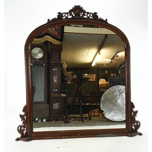 44 - Large mahogany framed overmantel mirror. W140cm H141cm