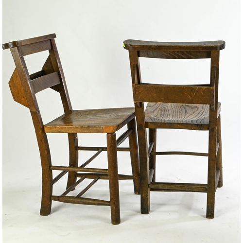 61 - pair of elm seated chapel chairs 37cm by 44cm by 80cm