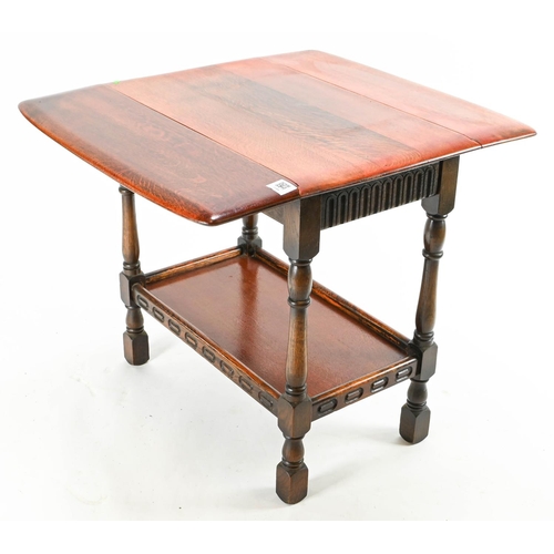 62 - Drop leaf occasional table with small drawer to one end unextended 68cm by 43cm by 66cm