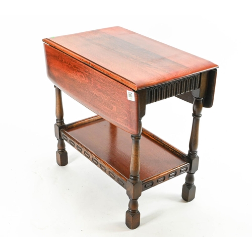 62 - Drop leaf occasional table with small drawer to one end unextended 68cm by 43cm by 66cm