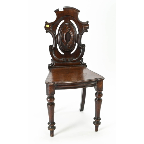 70 - Mahogany hall chair 44cm by 37cm 91cm