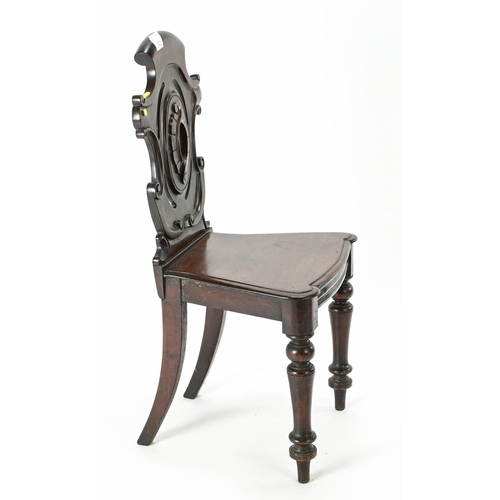 70 - Mahogany hall chair 44cm by 37cm 91cm