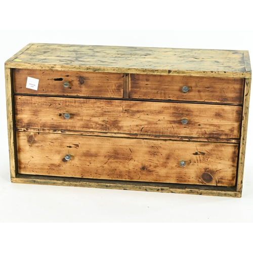 77 - Stripped pine 4 drawer engineers chest. W72cm D28cm H39cm