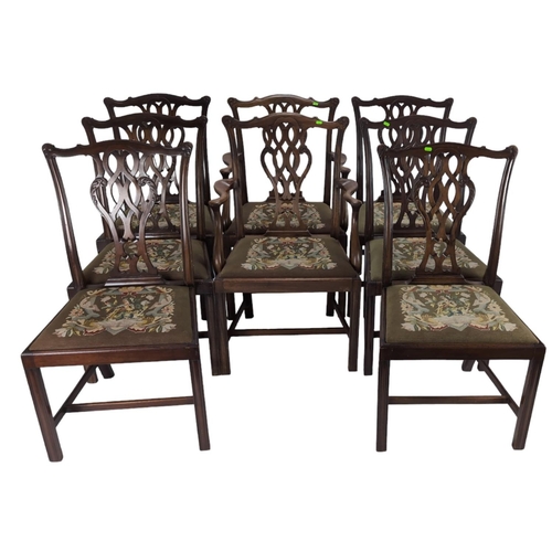 80 - Set of 8 late C19 Chippendale revival mahogany dining chairs