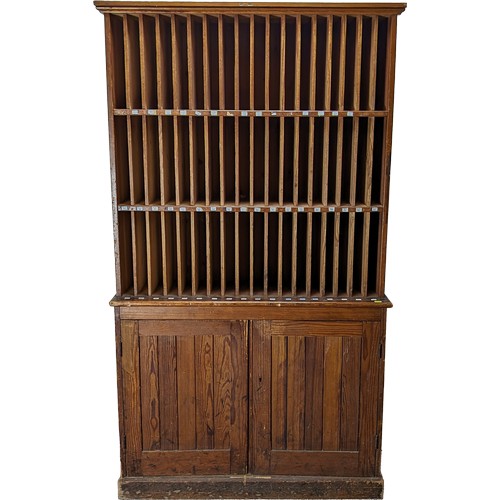 50 - Pitch pine Index sheet music cupboard.102cm by 30cm by 177cm approx