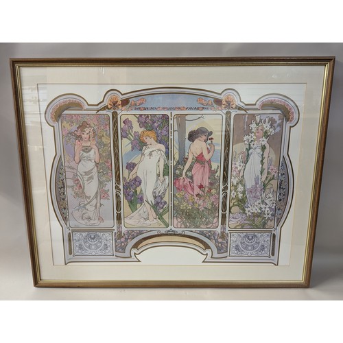 110 - Large framed Alphonse Mucha print 'Les Fleurs' 86.5 x 67cm