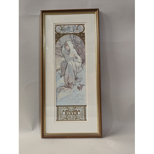 111 - Four framed Alphonse Mucha prints including Spring, Winter and Summer, largest 43.5 x 87cm