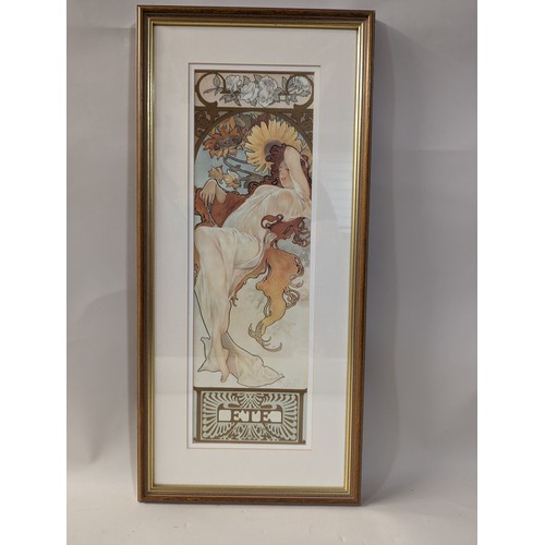 111 - Four framed Alphonse Mucha prints including Spring, Winter and Summer, largest 43.5 x 87cm