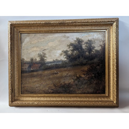 118 - Oil in canvas of a pastoral scene, signed lower right R.Popper (?), in gilt frame 51.5 x 65cm, appro... 