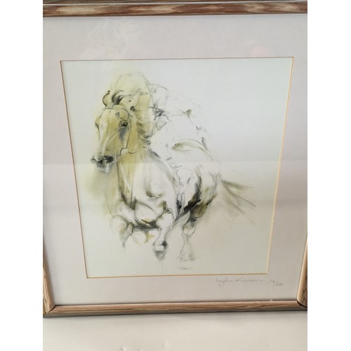 121 - Lydia Kiernan, limited edition print of a galloping horse, 198/500 signed in pencil, framed 43.5 x 5... 