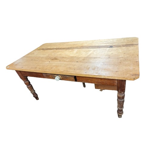 98 - Pine topped farmhouse table with single drawer. L187 X D105 x H78cm