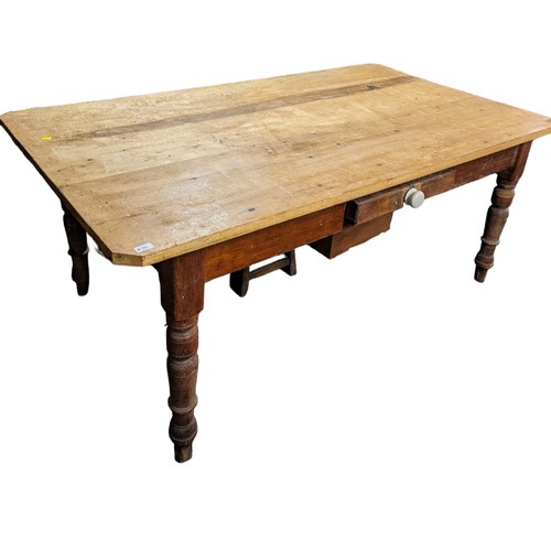 98 - Pine topped farmhouse table with single drawer. L187 X D105 x H78cm