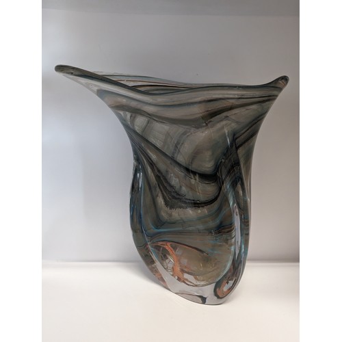 158 - Large studio glass vase, signed to base Nick Owen (?) 2010, height 28cm