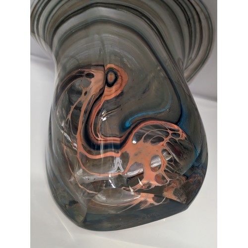 158 - Large studio glass vase, signed to base Nick Owen (?) 2010, height 28cm