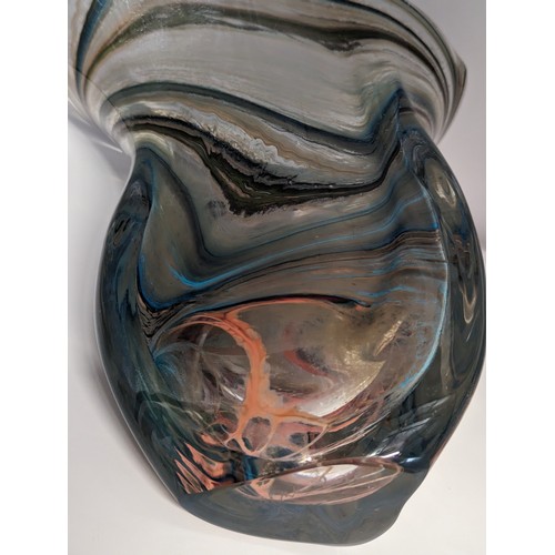 158 - Large studio glass vase, signed to base Nick Owen (?) 2010, height 28cm