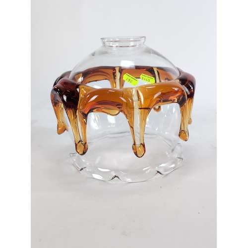 159 - Murano style amber drip glass light shade. D29cm