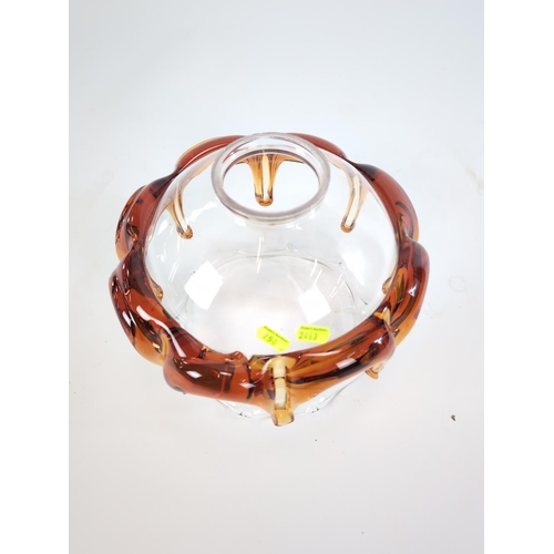 159 - Murano style amber drip glass light shade. D29cm