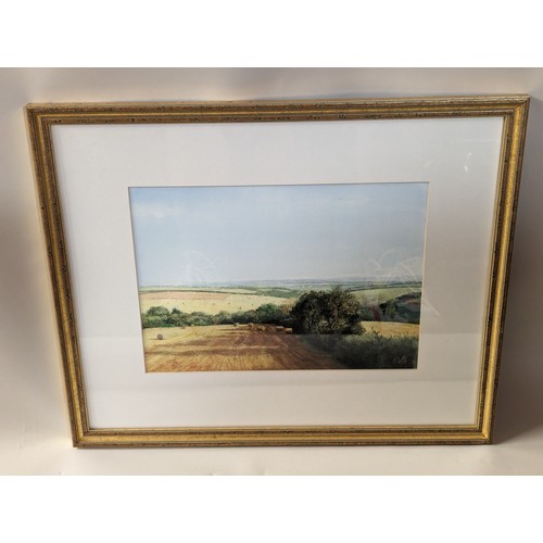 138 - Ken Siebert (C20th) 'Cornfields in Devon' pastel drawing, signed lower right, framed 53.5 x 43.5cm