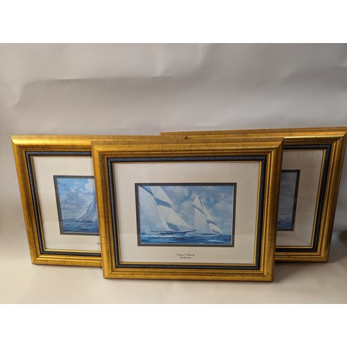 145 - Three sailing prints by Roy Cross, in gilt frames 57 x 47cm