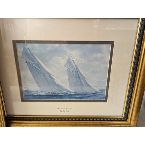 145 - Three sailing prints by Roy Cross, in gilt frames 57 x 47cm