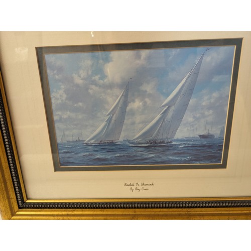 145 - Three sailing prints by Roy Cross, in gilt frames 57 x 47cm