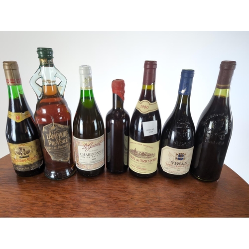 183 - Seven bottles of assorted wine including Coteaux du Tricastin 1990, Visan Cotes du Rhone 2000, Le Ga... 