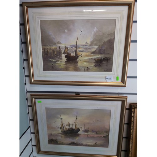 143 - Vashti, two original oil paintings of ships, signed lower right, framed and glazed 57 x 46cm