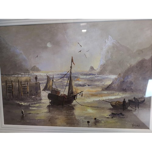 143 - Vashti, two original oil paintings of ships, signed lower right, framed and glazed 57 x 46cm