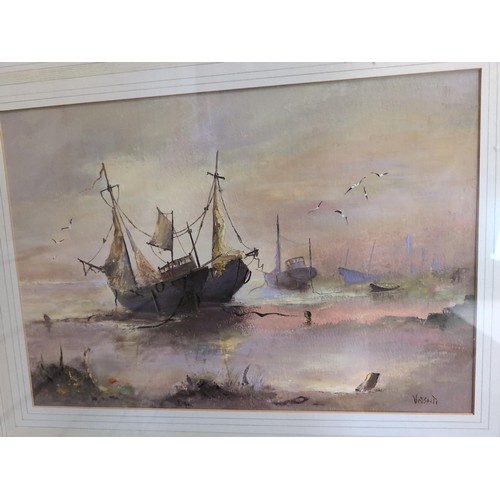 143 - Vashti, two original oil paintings of ships, signed lower right, framed and glazed 57 x 46cm