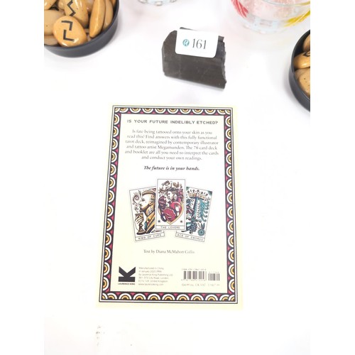 161 - Boxed set of Tattoo Tarot cards, 3 pieces of uncut rose quartz and another, collection of rose quart... 