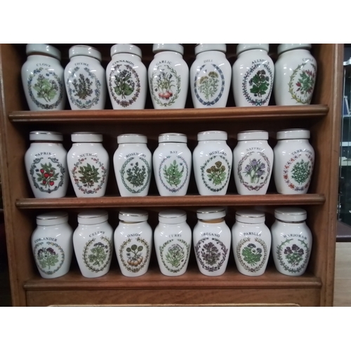 191 - Spice rack full of Franklin Mint from the kitchen of Gloria Vanderbilt herb jars with lower drawer a... 