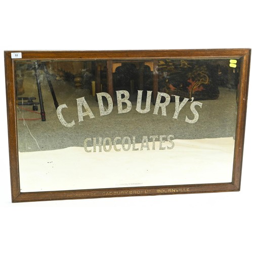 192 - Framed bevelled 'Cadbury's Chocolates' advertising mirror; 97x62cm engraved 