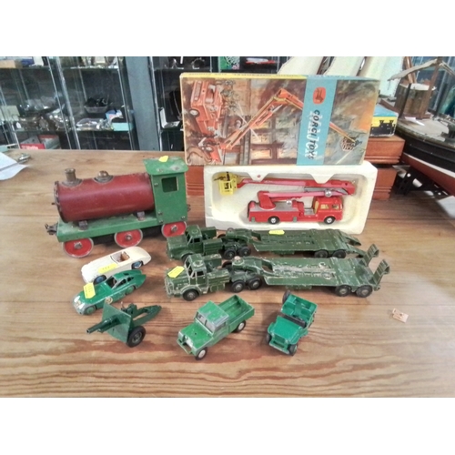 584 - Collection of die-cast vehicles inc Dinky cars, military vehicles, Corgi Simon snorkel in box and un... 