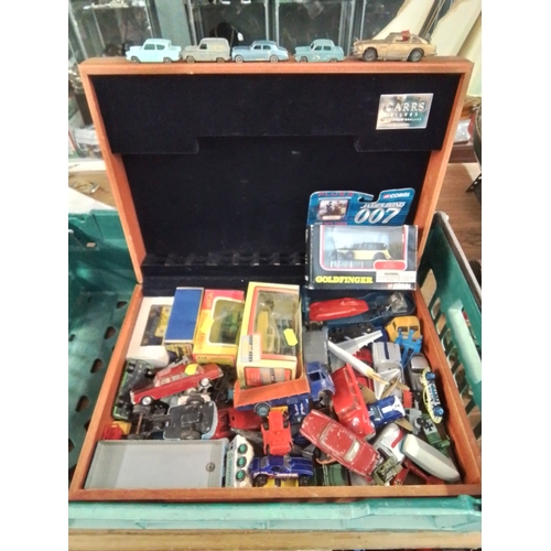 585 - Selection of die-cast vehicles in wooden case inc Corgi, Dinky, Lesney etc.