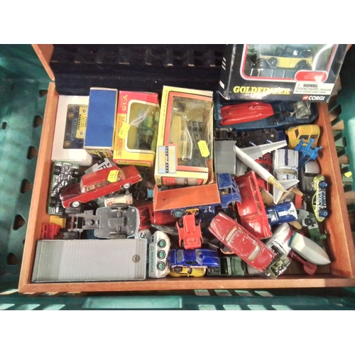 585 - Selection of die-cast vehicles in wooden case inc Corgi, Dinky, Lesney etc.