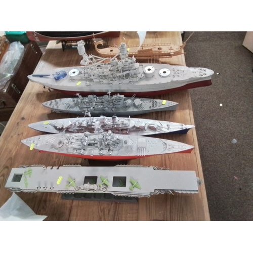 593 - 5 x Model warships inc Prince of Wales + Greek trireme model (incomplete)