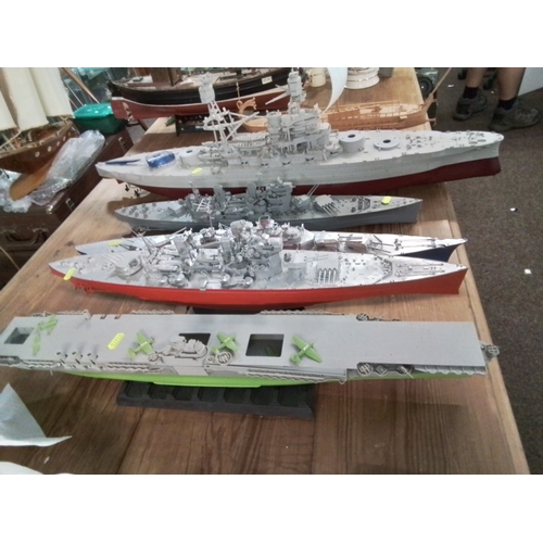 593 - 5 x Model warships inc Prince of Wales + Greek trireme model (incomplete)