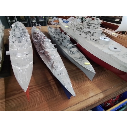 593 - 5 x Model warships inc Prince of Wales + Greek trireme model (incomplete)