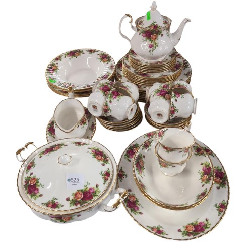 525 - Quantity of Royal Albert 'Old Country Roses' tea, dinner and serving ware includes teapot, eight cup... 