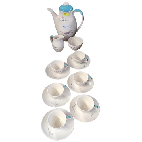 537 - Royal Doulton 'Venetian Scenes' coffee set with seven cups and saucers, coffee pot and milk jug