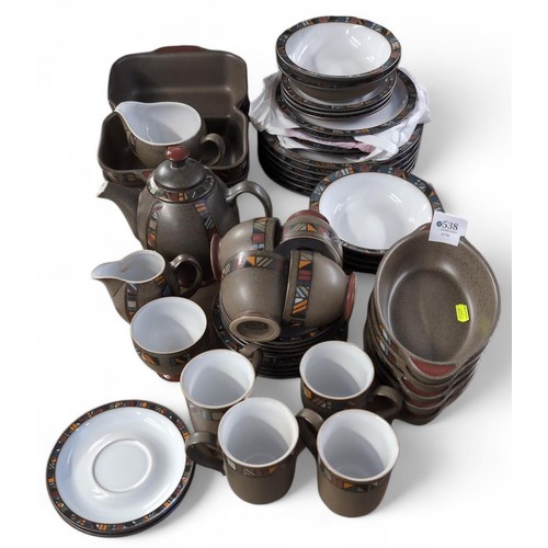 538 - Quantity of Denby Marrakesh dinner, tea and serving ware, includes teapot and serving dishes