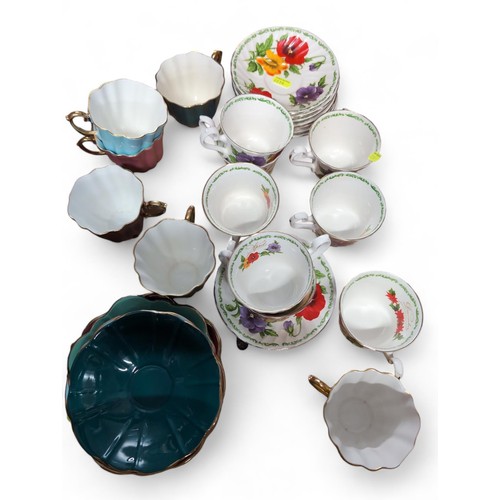 539 - Six Royal Stuart coloured teacups, saucers and cake plates together with eight Royal Kendal 'April' ... 