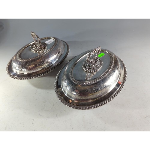 545 - Assorted silver plated serving ware inc. two lidded tureens (one with handle detached/locking mechan... 