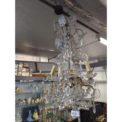 550 - Glass drop chandelier with five arms, L. approx. 60cm