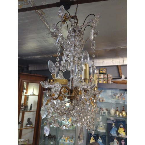 550 - Glass drop chandelier with five arms, L. approx. 60cm