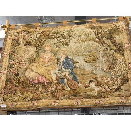 556 - Tapestry on brass effect hanger 'Jardin L'amour' by Marc Waymel 118 x 91cm (approx.)