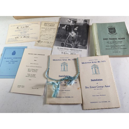 565 - Masonic items inc. regalia, leather satchel and other ephemera