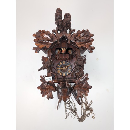 201 - Black Forest cuckoo clock decorated with owls